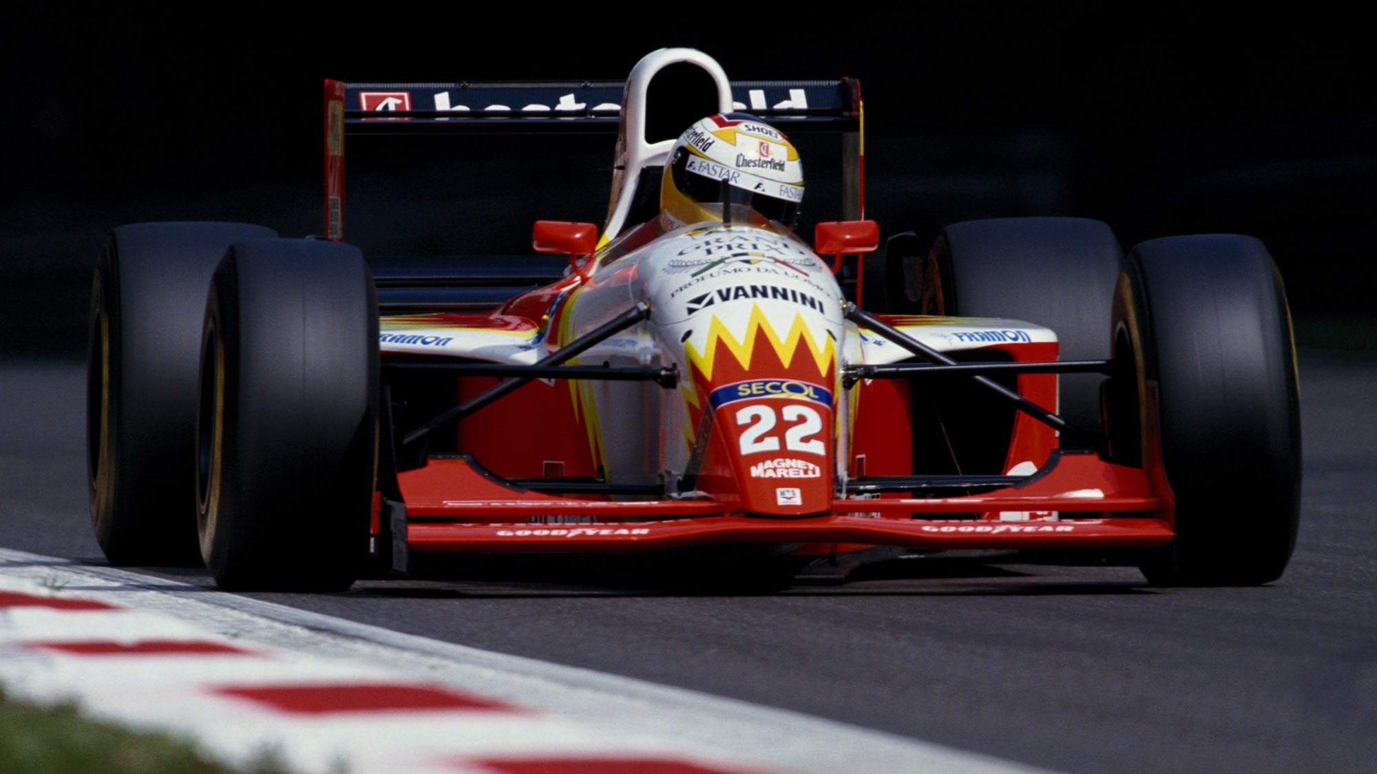 Luca Badoer drives the #22 Lola BMS Scuderia Italia Lola T93/30 Ferrari 3500 during the Italian Grand Prix on 12th September 1993 at the Autodromo Nazionale Monza near Monza, Italy.(Photo by Pascal Rondeau/Getty Images)