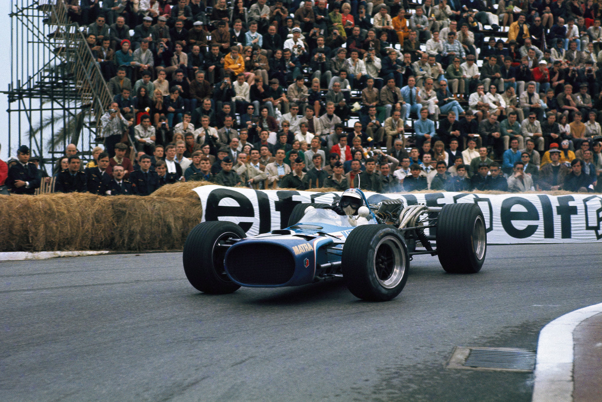 Jean-Pierre Beltoise, Matra MS11, with oversteer at Station Hairpin.