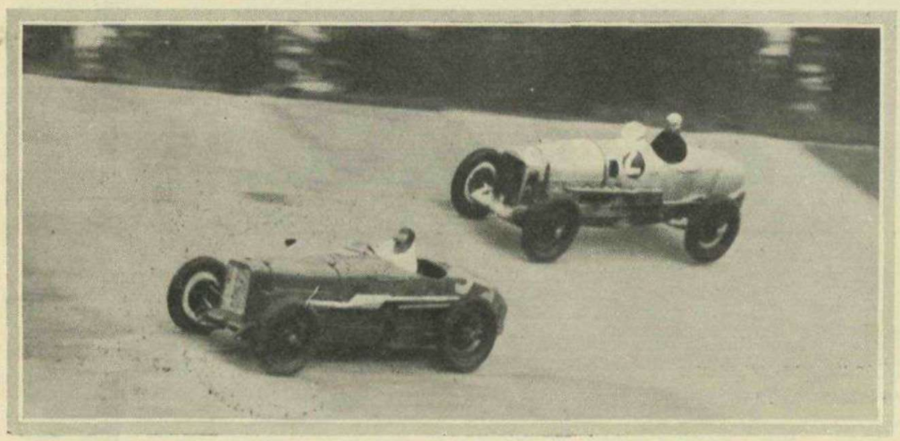John Cobb overtaking Boults' Sunbeam at 1932 Brooklands Easter Meeting