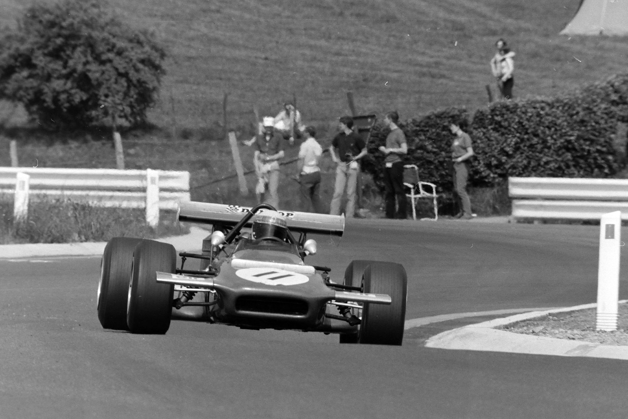 Jackie Stewart drives Spa-Francorchamps in his Tyrrell