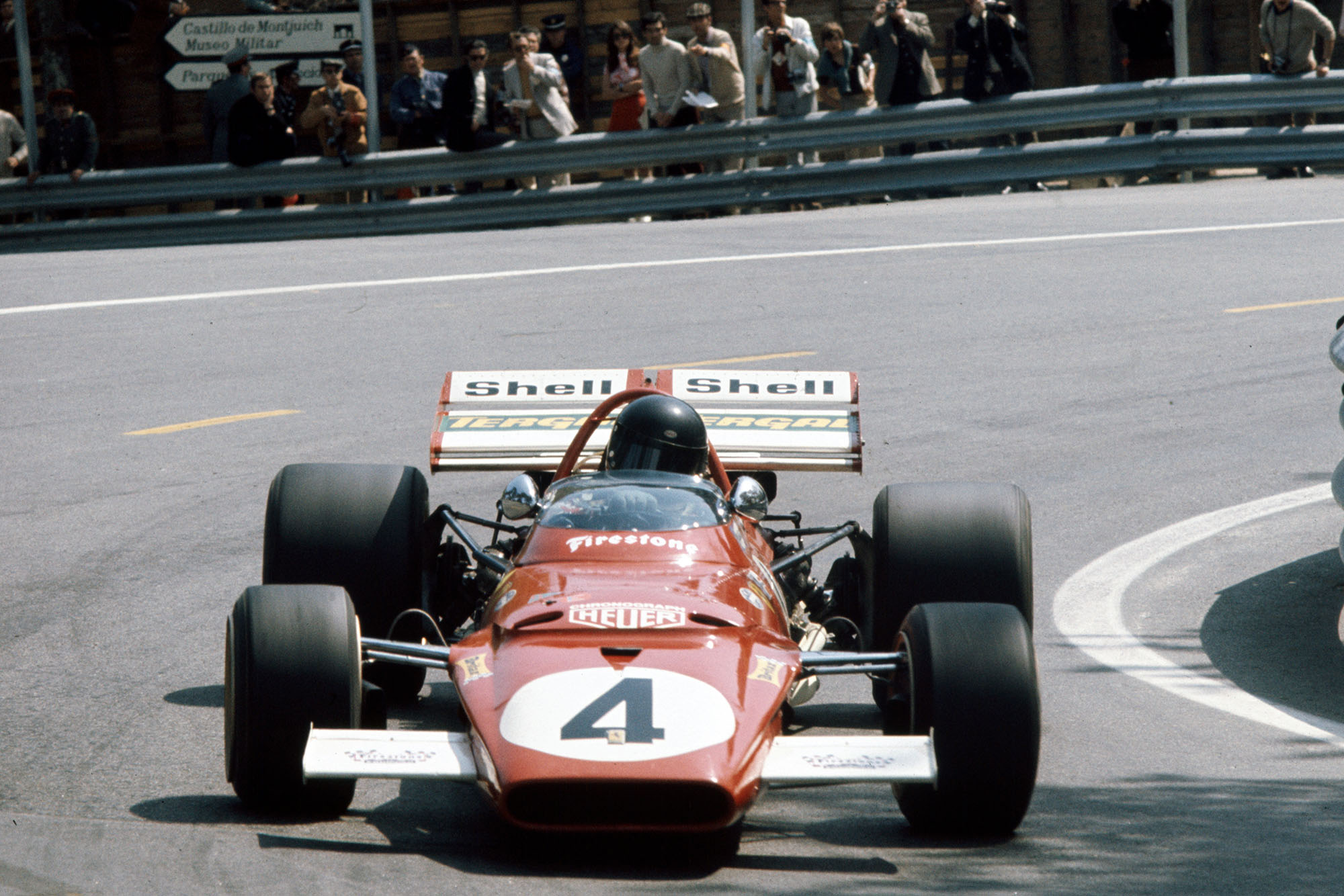 Jacky Ickx driving for Ferrari at the 1971 Spanish Grand Prix.