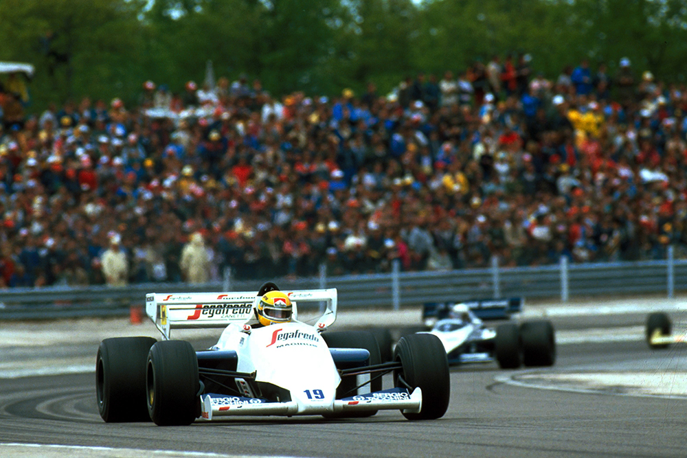 Ayrton Senna at the wheel of his Toleman TG184, but did not finish.