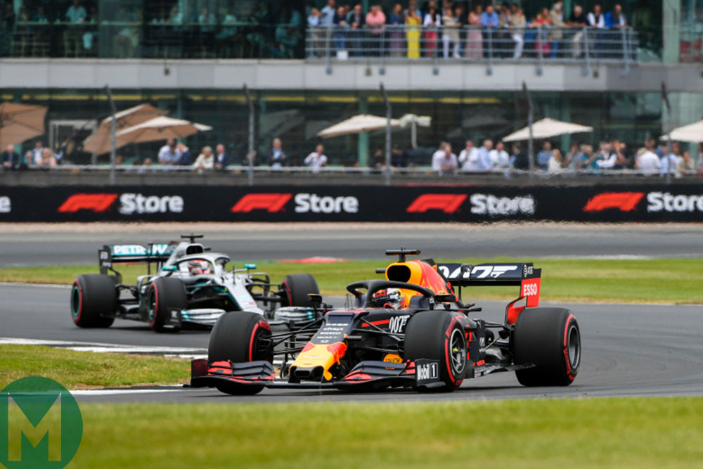 Lewis Hamilton chases down Max Verstappen during the 2019 British Grand Prix