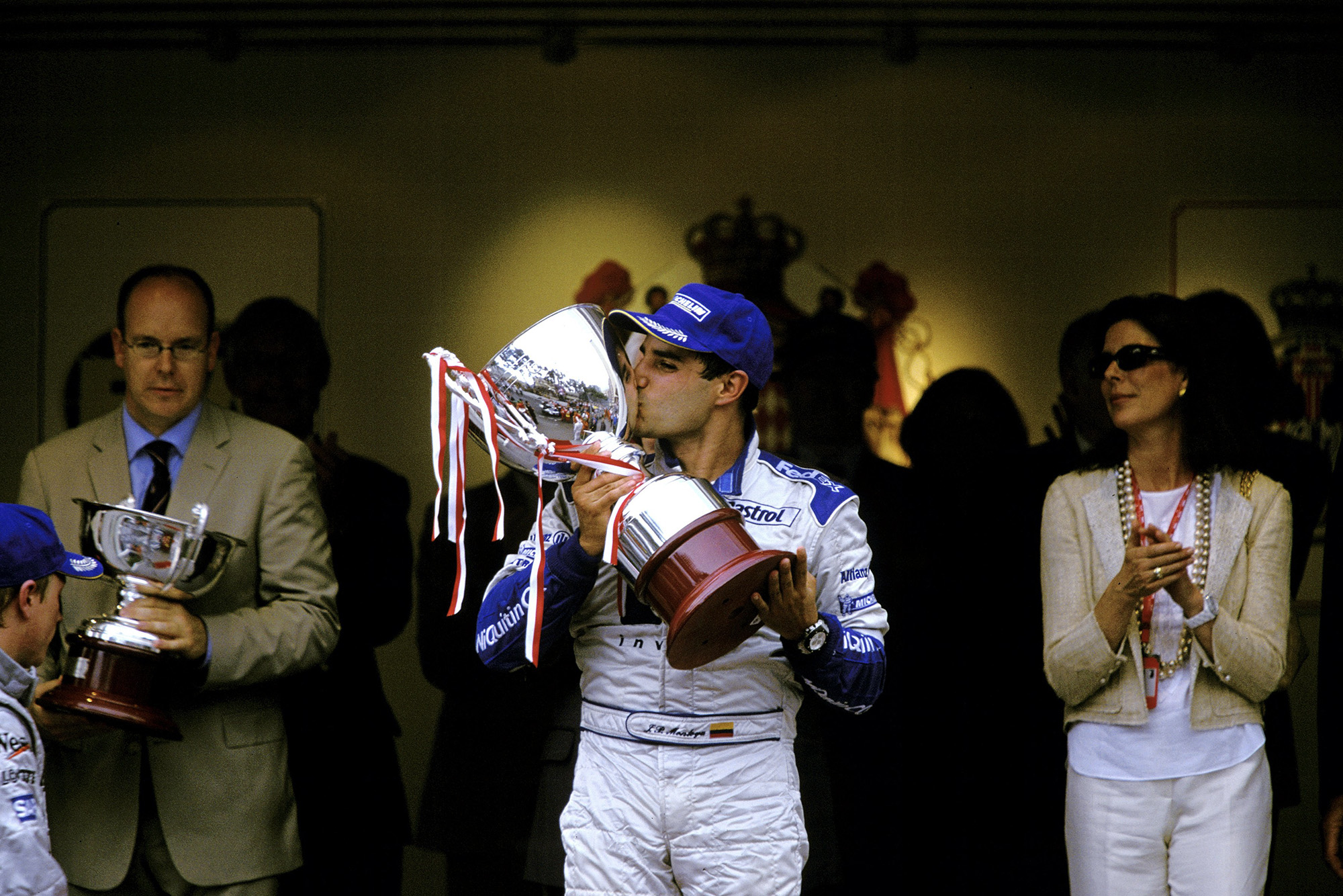 Juan Pablo Montoya celebrating victory in the 2003 Monaco Grand Prix