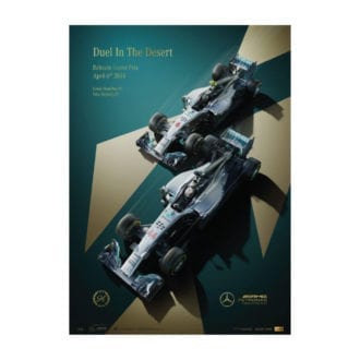 Product image for Duel In the Desert | Lewis Hamilton & Nico Rosberg - Mercedes - 2014 | Limited Edition poster