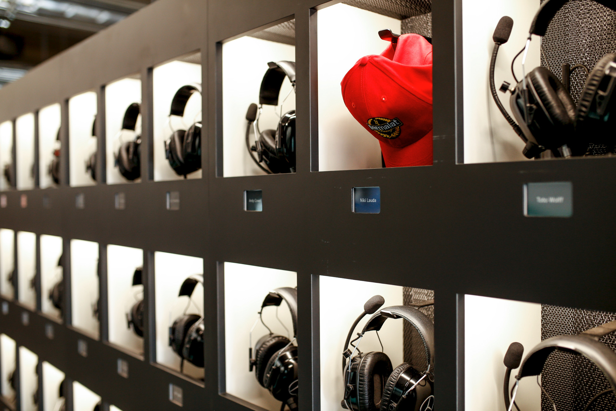 Niki Lauda cap in Mercedes garage