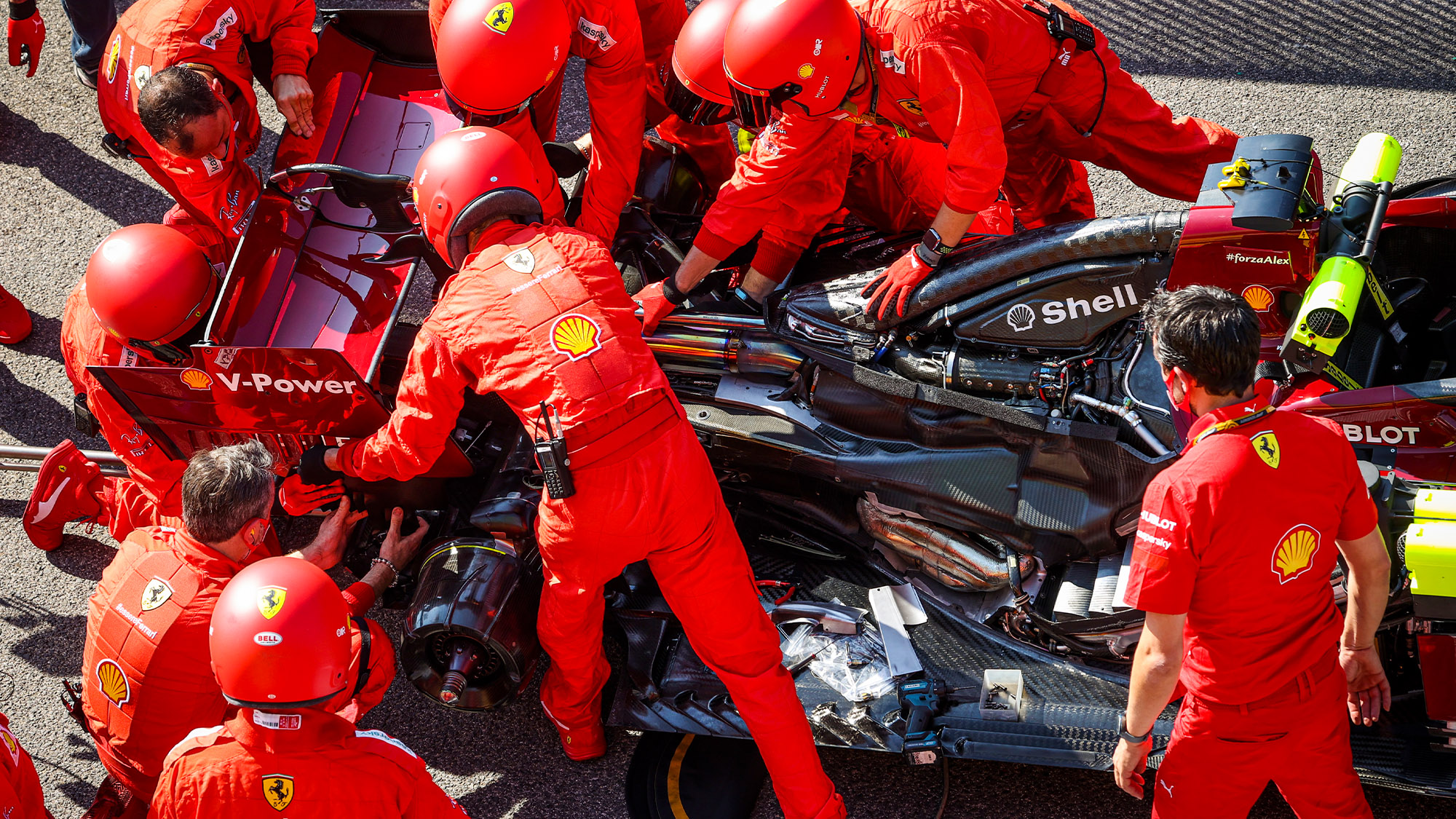 Ferrari SF1000 hybrid engine exposed at Imola for the 2020 Emilia Romagna F1 Grand Prix