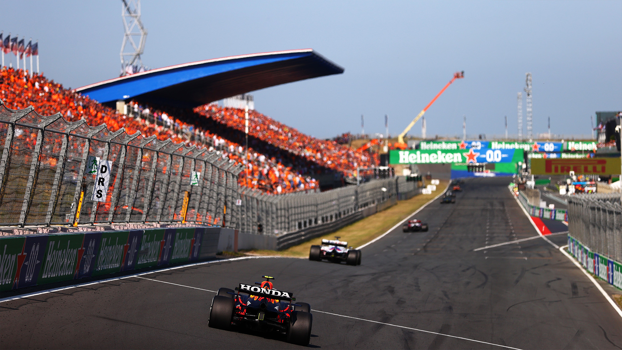 A line of cars ahead of Sergio Perez in the 2021 Dutch Grand Prix
