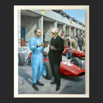 Product image for Piero Ferrari & John Surtees signed 'The Monza Meeting' canvas