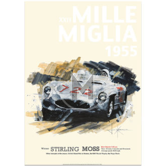 Product image for Stirling Moss & Mercedes | Mille Miglia Victory Poster | By John Ketchell