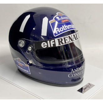 Product image for Damon Hill helmet, full-size display, signed presentation