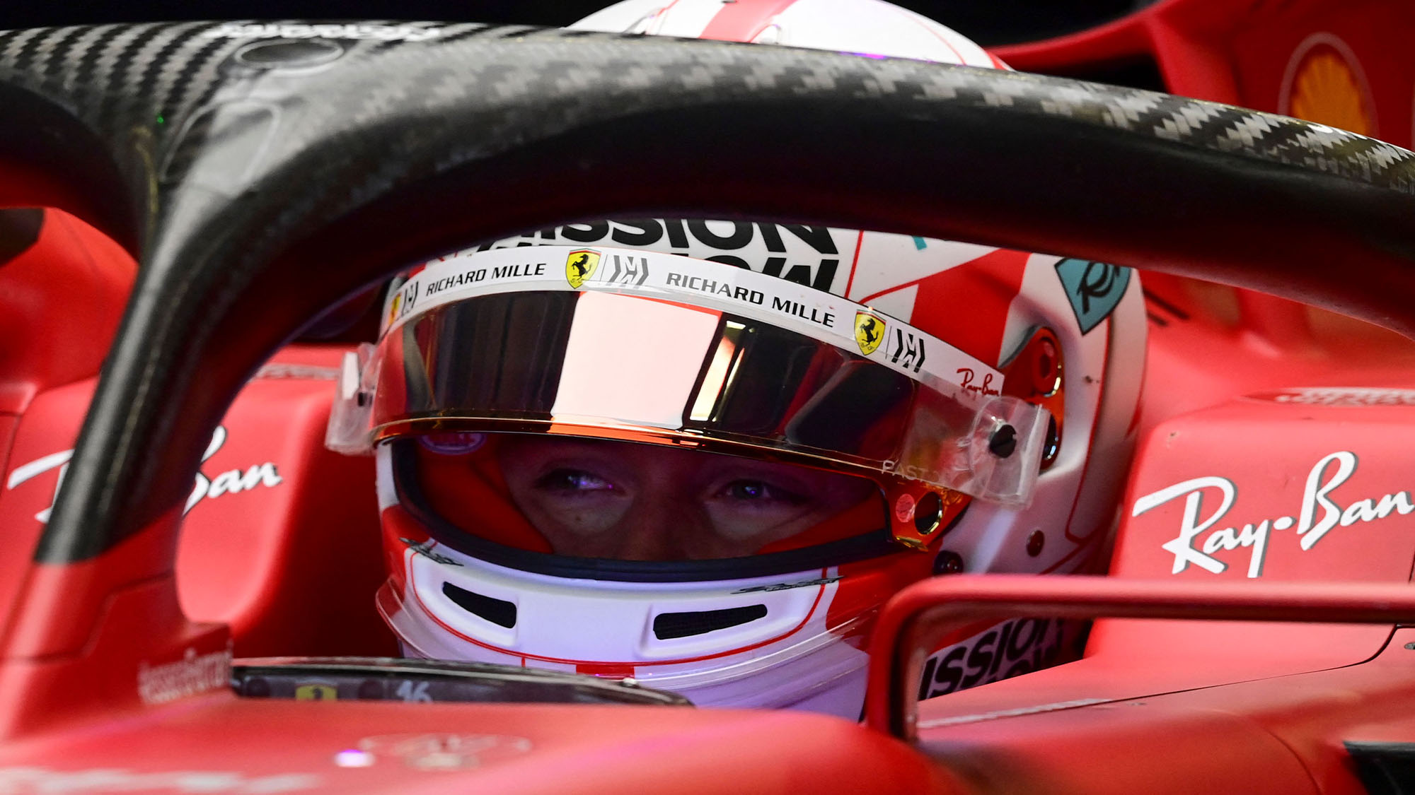 Ferrari's Monegasque driver Charles Leclerc sits in his car during the first practice session at Hermanos Rodriguez racetrack in Mexico City, on November 5, 2021, ahead of the Formula One Mexico Grand Prix. (Photo by PEDRO PARDO / AFP) (Photo by PEDRO PARDO/AFP via Getty Images)