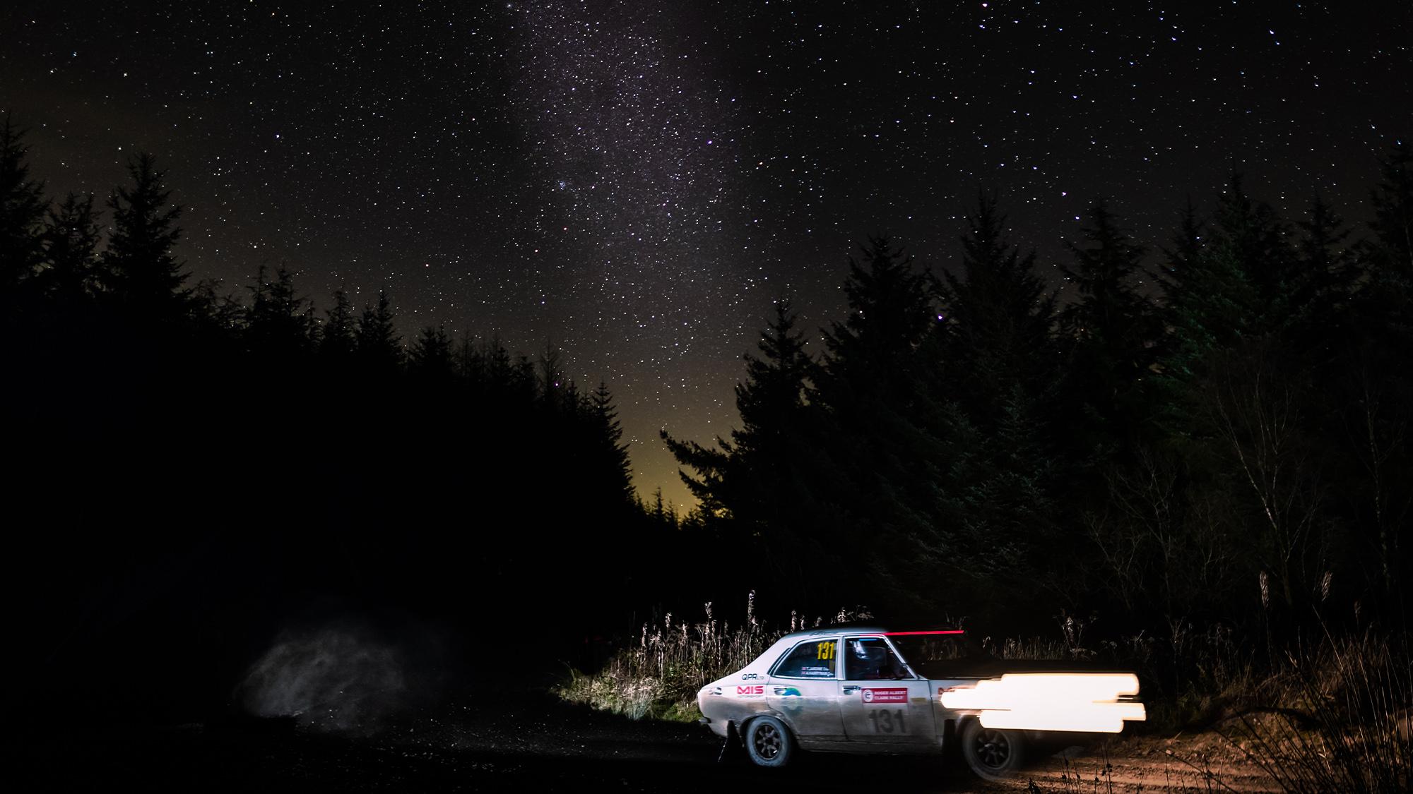Car under starlight during roger Albert Clark Rally