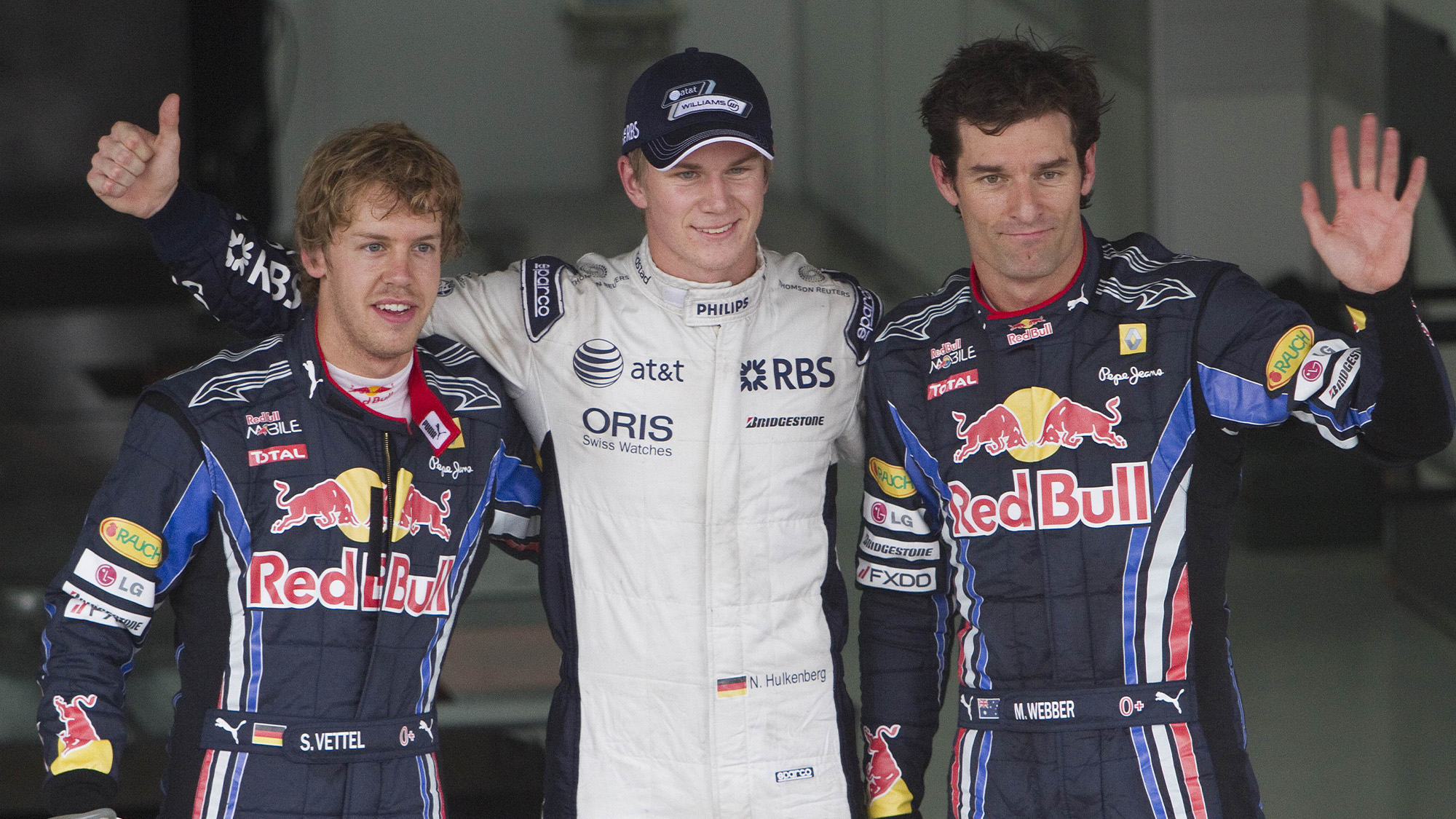 Nico Hulkenberg celebrates pole in 2010 Brazilian Grand Prix