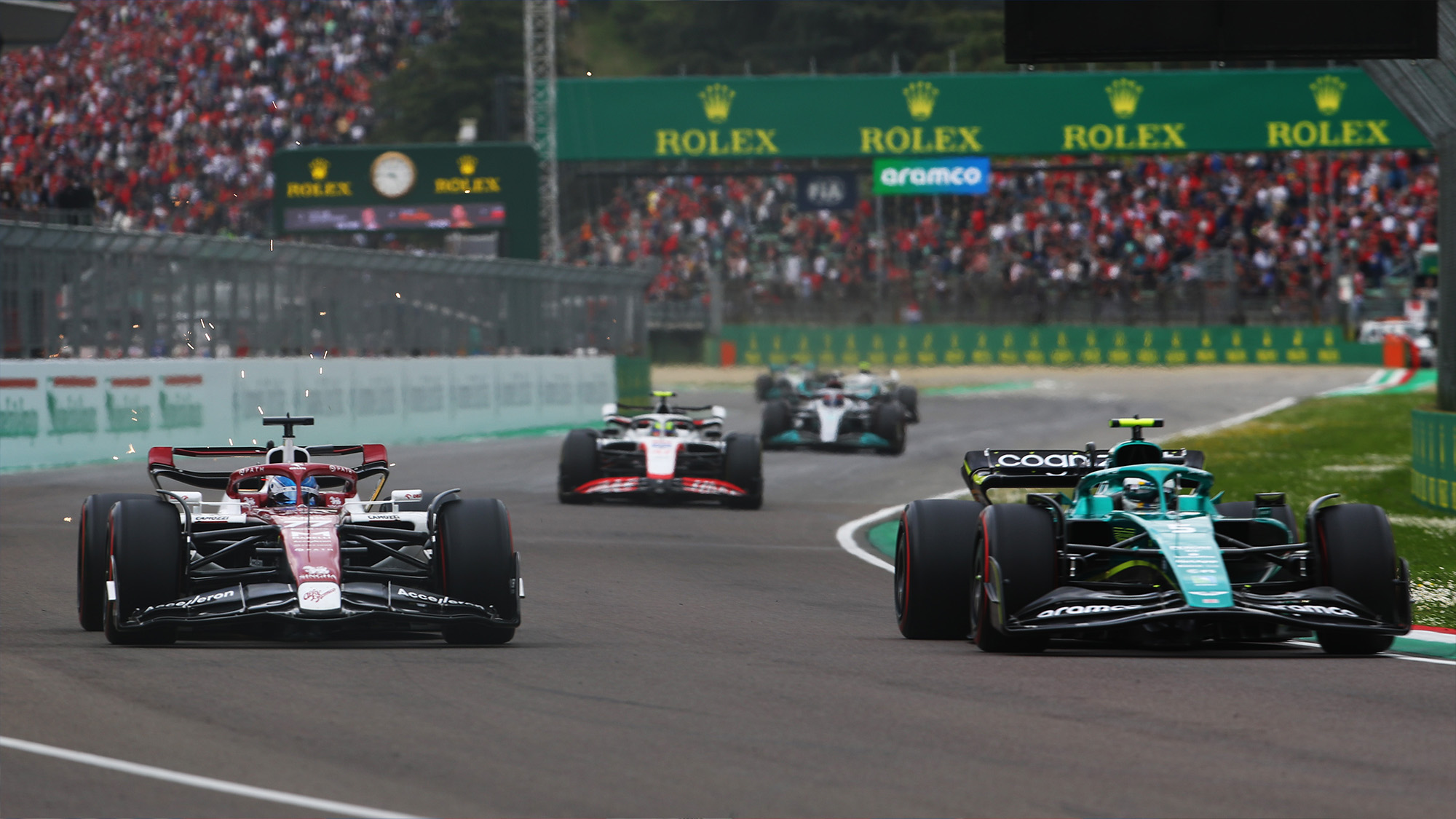Valtteri Bottas passes Sebastian Vettel in the 2022 Imola sprint race