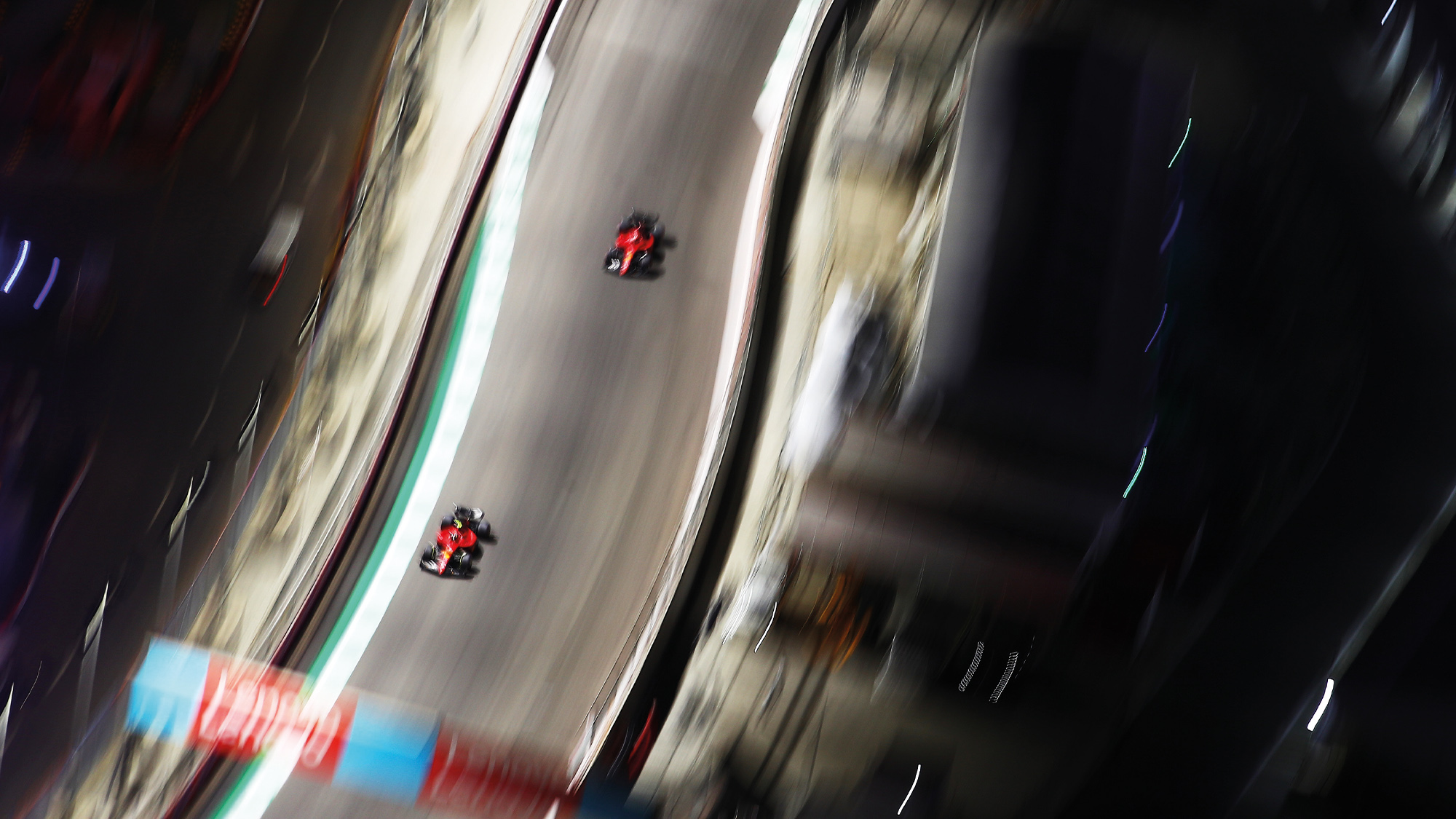 Overhead view of Ferraris at 2022 Saudi Arabian GP